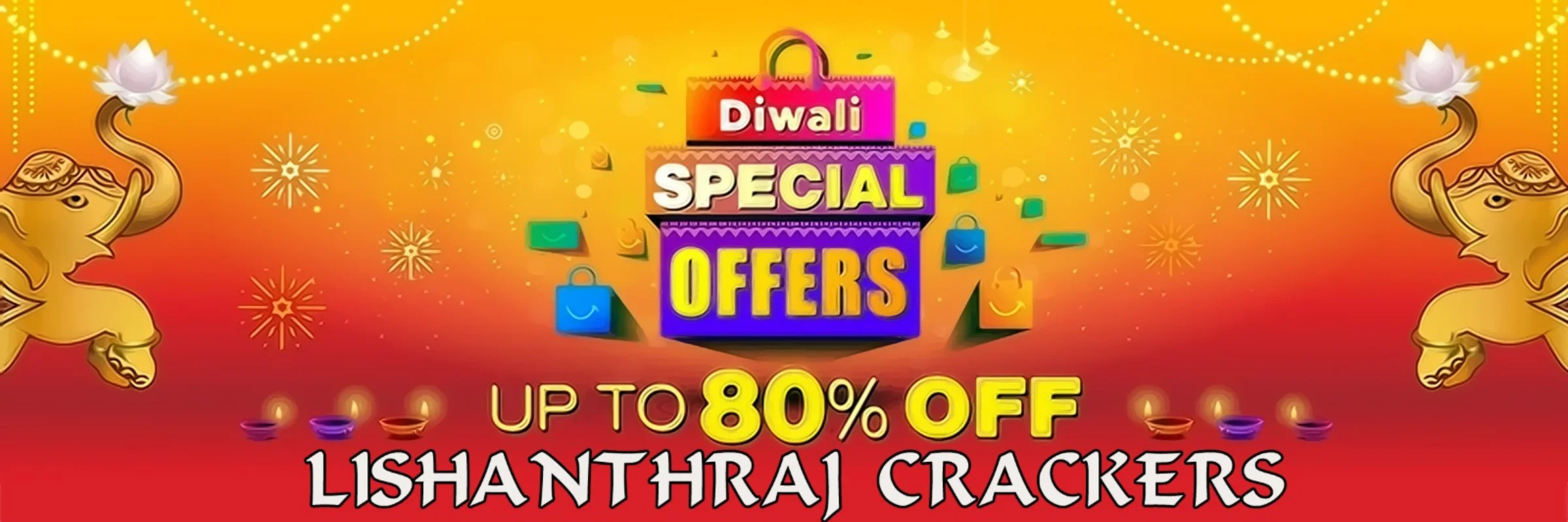 A beautiful arrangement of various Sivakasi firecrackers, including rockets and sparklers.